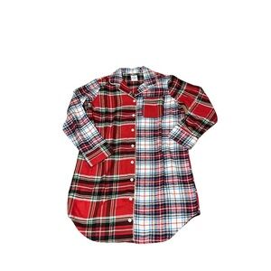 NWT Red, Green, Yellow, Blue, and White Land’s End Button Up Flannel Nightshirt